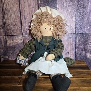 Vintage Handmade Rag Doll 18” Country Farmhouse Primitive Cloth Doll w/ Basket